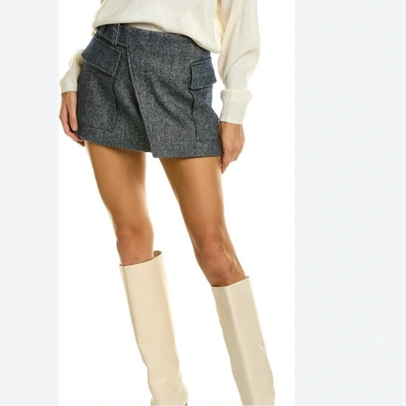NWT ALC Womens Conan Wrap Mini Pencil Skirt Navy Cream Tweed Size 6 - Picture 1 of 11